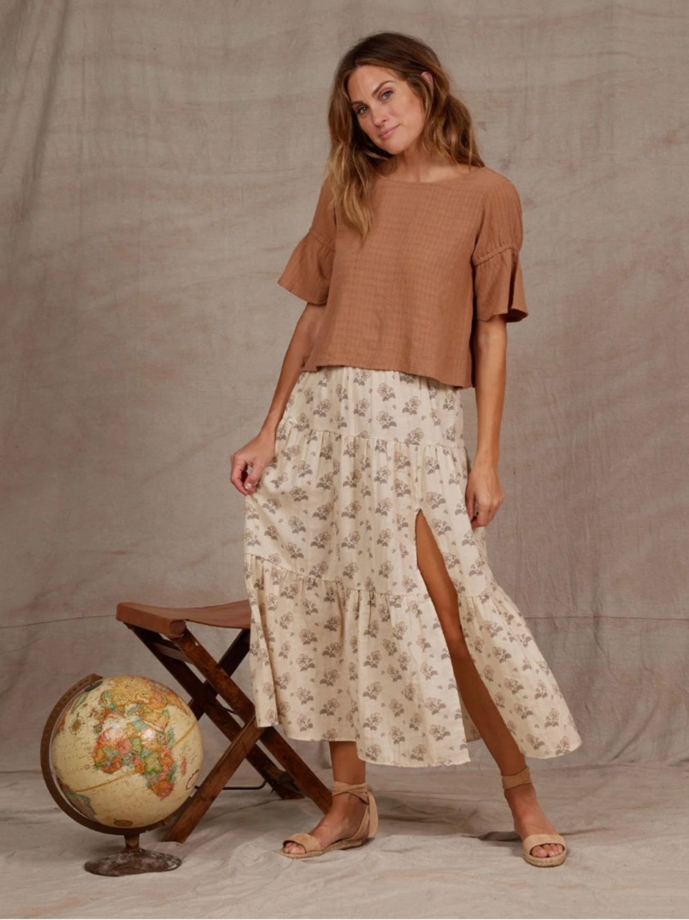 Rylee + Cru - Tiered Midi Skirt | Vintage Floral - Large
